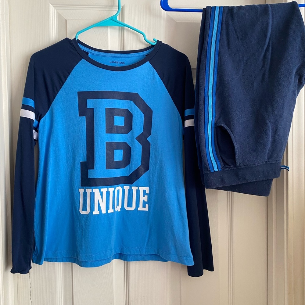 Lands’ End Girl’s PLUS 14 Joggers Set Long Sleeve Tshirt BLUE